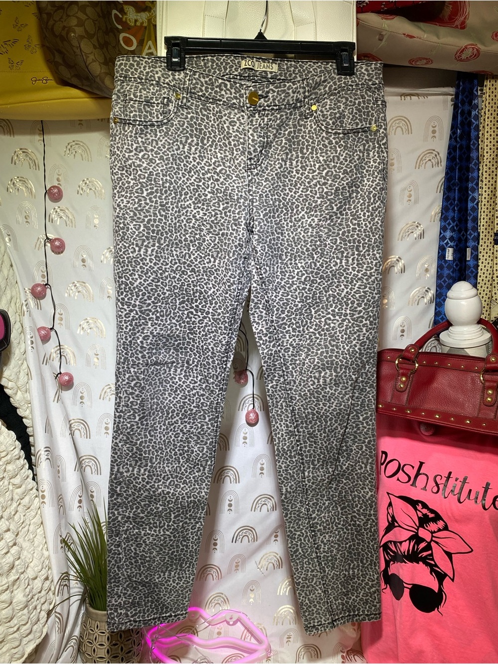 ZCO Jeans Women's Gray Leopard Print Stretch Jeans
